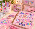 Pack 100 Stickers Kawaii Rosa - Imagen 4