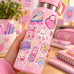 Pack 100 Stickers Kawaii Rosa - Imagen 2