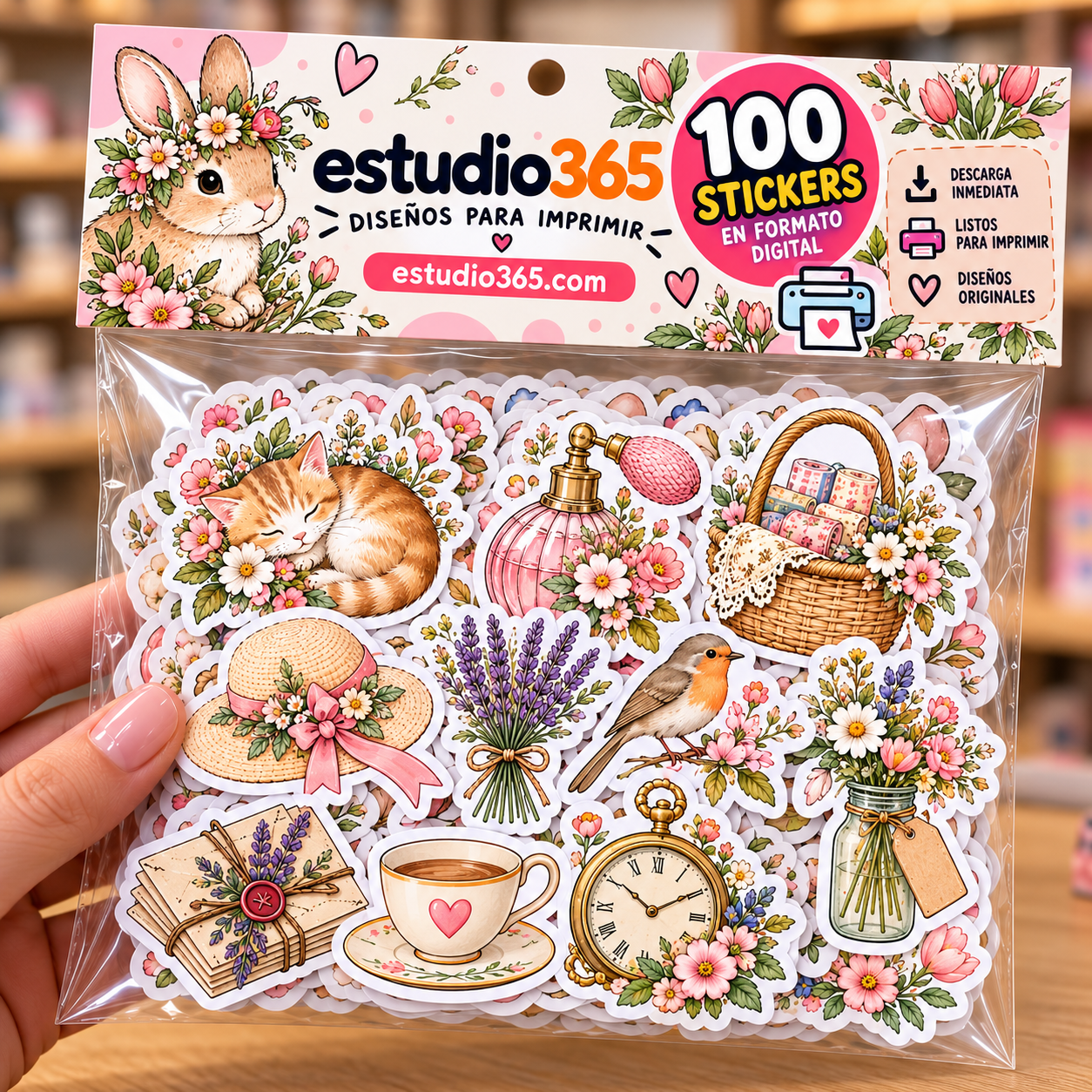 Pack 100 stickers floral vintage (6) Pack 100 Stickers Floral Vintage - Imagen 1