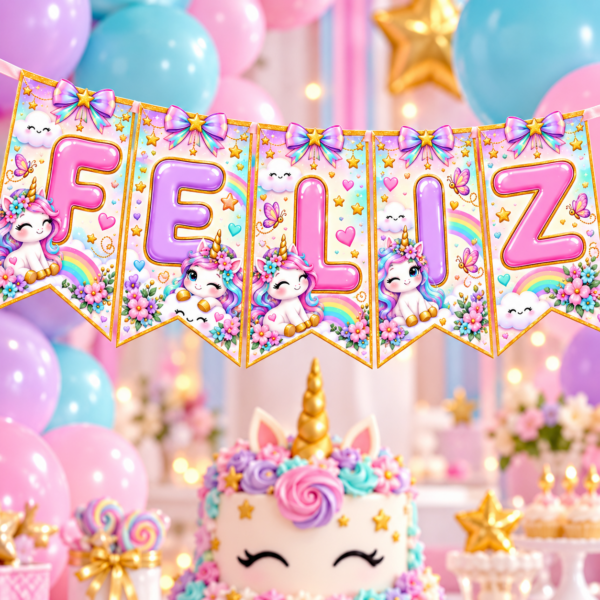 Banderines Feliz Cumpleaños Unicornio