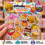 Pack de 100 stickers kawaii de comida