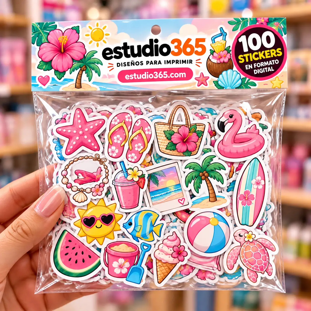 file_0000000051c0820eb3e4d56c058102ee Pack 100 Stickers Verano Tropical - Imagen 1