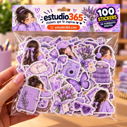 Pack 100 Stickers Lavanda Aesthetic