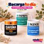 Mockup Pack de 10 plantillas para tazas Recarga y buen humor
