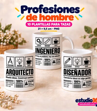 Mockup Pack de 10 plantillas para tazas Profesiones de hombre