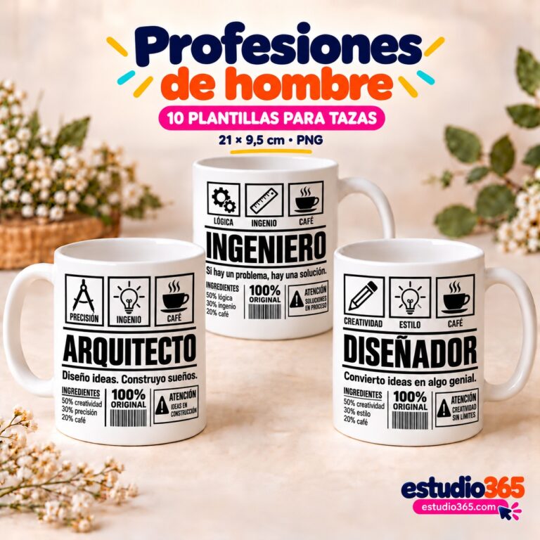 Mockup Pack de 10 plantillas para tazas Profesiones de hombre