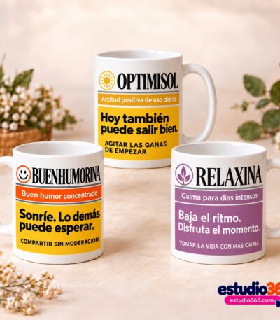 Mockup Pack de 10 plantillas para tazas Recarga y buen humor