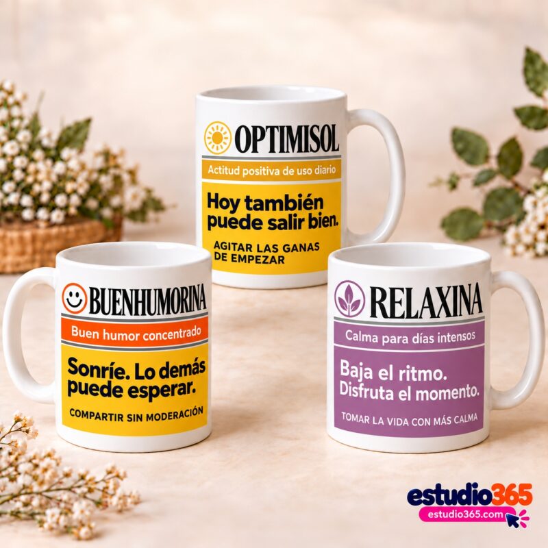 Mockup Pack de 10 plantillas para tazas Recarga y buen humor