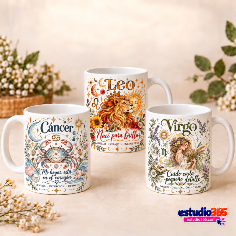 Mockup Pack de 12 Plantillas para Tazas Zodiaco