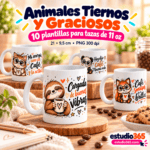 Pack de 10 Plantillas para Tazas Animales Tiernos y Café