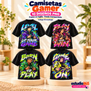 Mockup Camisetas Gamer Level Up – 10 diseños PNG