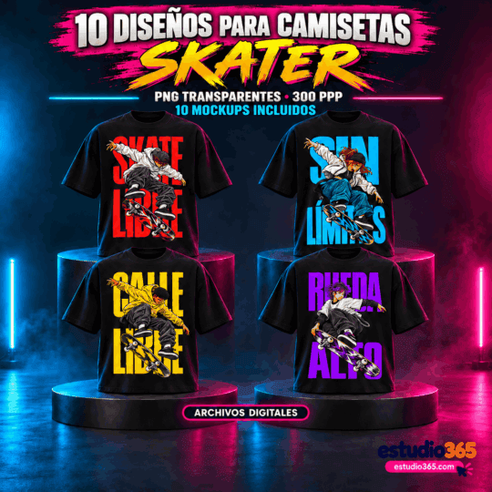 Camisetas Camisetas Skater 10 diseños PNG
