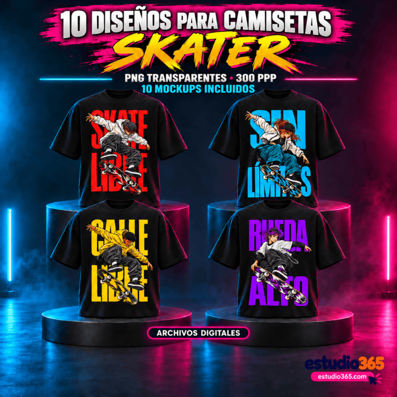 Camisetas Camisetas Skater 10 diseños PNG