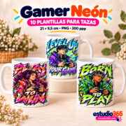 Mockup Pack de 10 plantillas para tazas – Gamer Neón