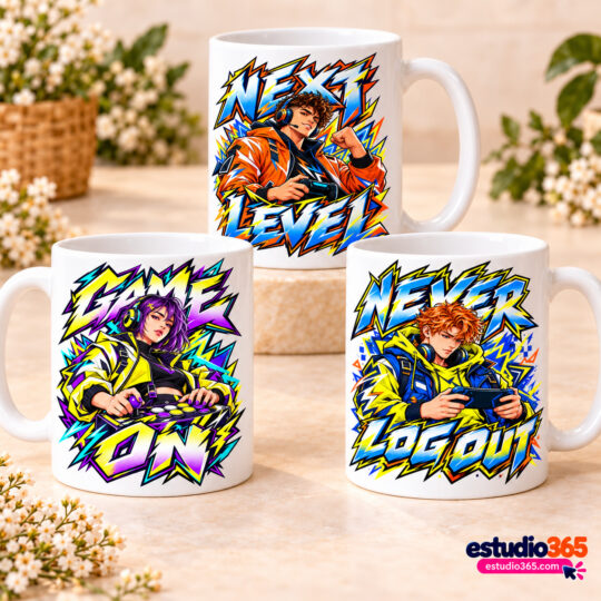 Mockup Pack de 10 plantillas para tazas – Gamer Neón