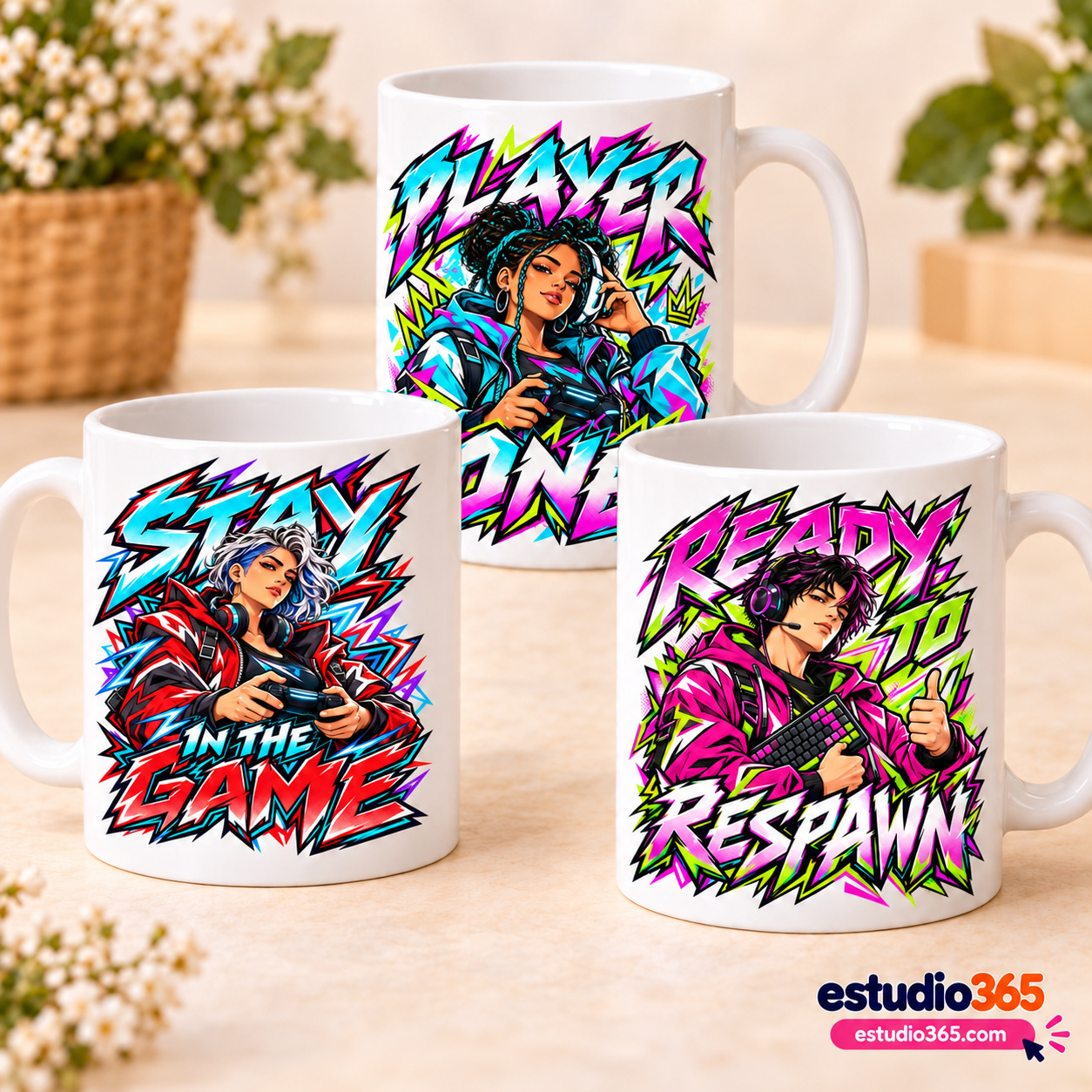 Mockup Pack de 10 plantillas para tazas – Gamer Neón