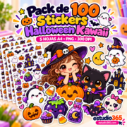 Pack de 100 Stickers Halloween Kawaii