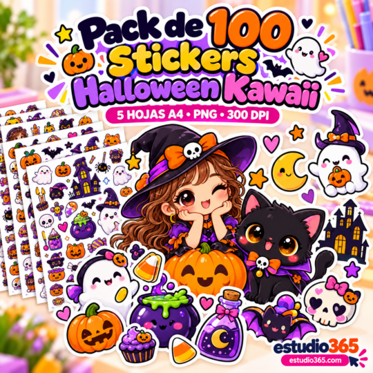Pack de 100 Stickers Halloween Kawaii