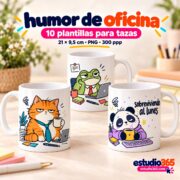 Mockup Pack de 10 Plantillas para Tazas Humor de Oficina