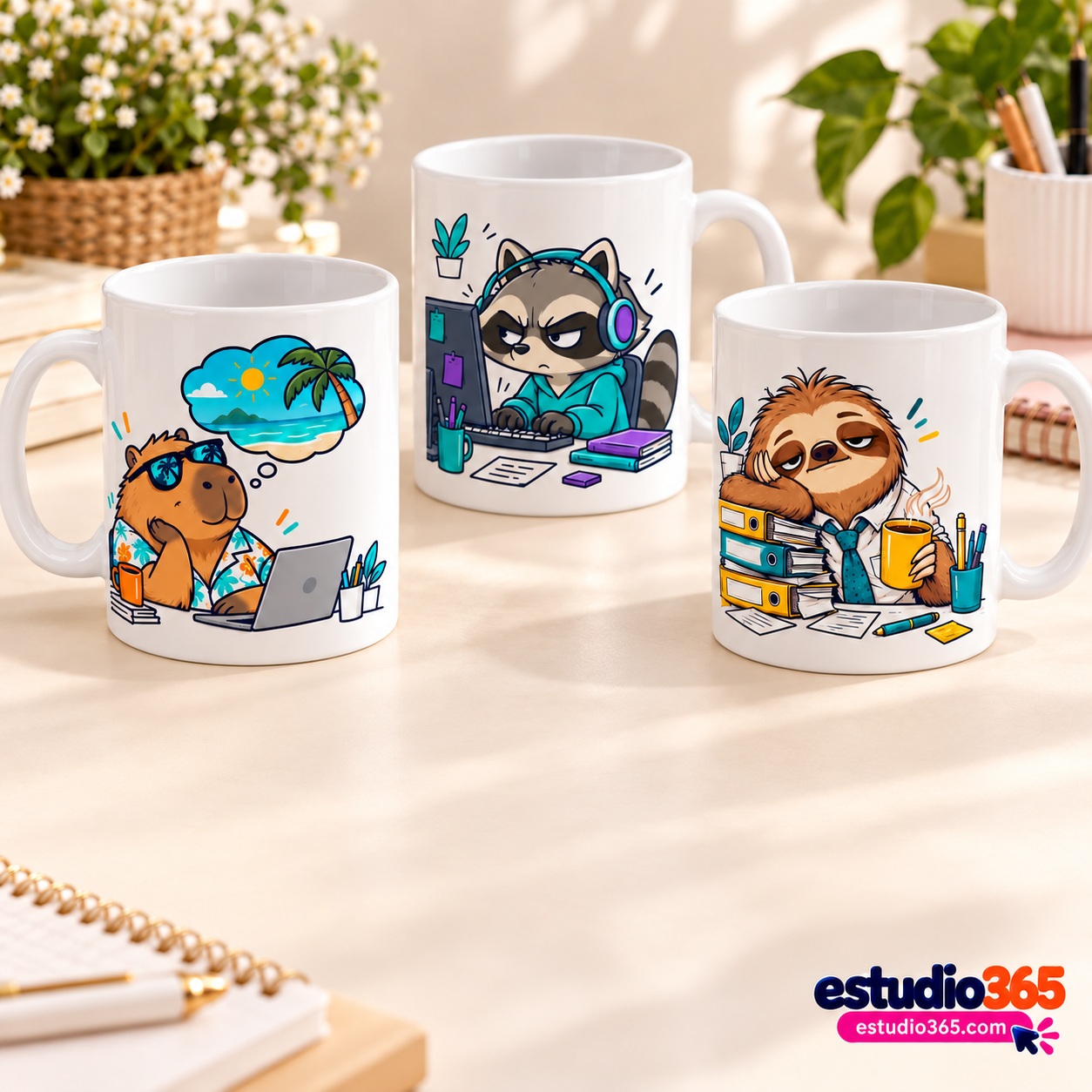 Mockup Pack de 10 Plantillas para Tazas Humor de Oficina