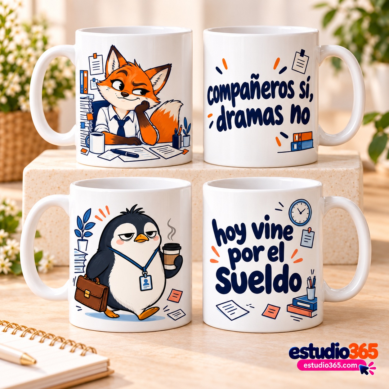 Mockup Pack de 10 Plantillas para Tazas Humor de Oficina