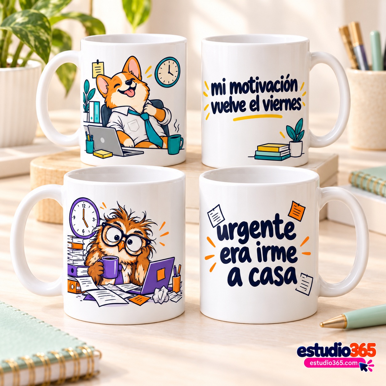 Mockup Pack de 10 Plantillas para Tazas Humor de Oficina