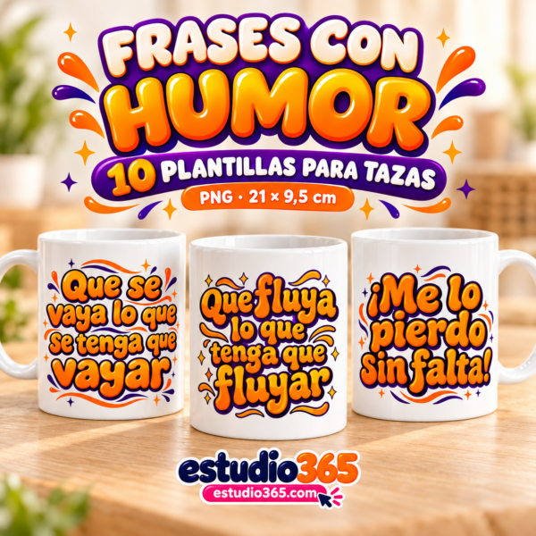 Mockup Pack de 10 plantillas para tazas Frases con humor