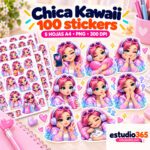 Pack de 100 Stickers Chica Kawaii