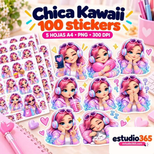 Pack de 100 Stickers Chica Kawaii