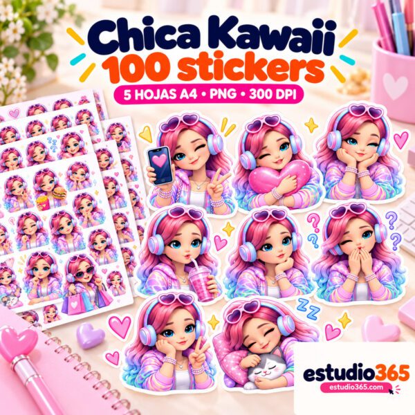 Pack de 100 Stickers Chica Kawaii