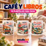 Pack de 10 plantillas para tazas Café y libros