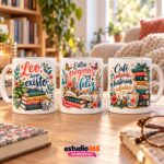 Pack de 10 plantillas para tazas Café y libros - Imagen 2