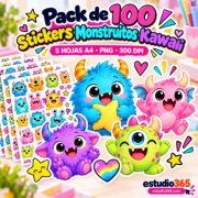 Pack de 100 Stickers Monstruitos Kawaii