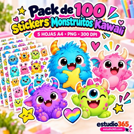 Pack de 100 Stickers Monstruitos Kawaii