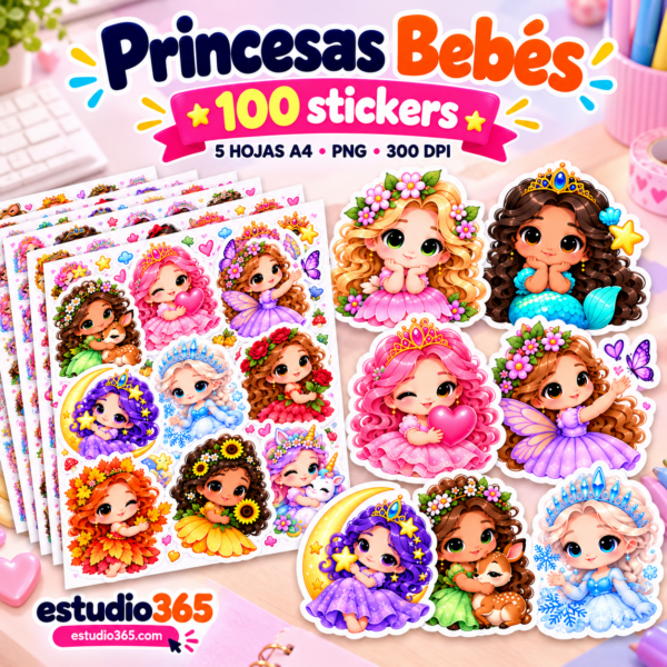 Pack de 100 Stickers Princesas Bebés