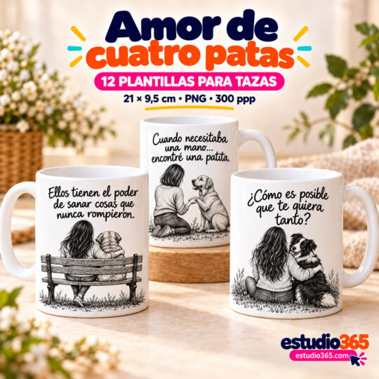 Mockup Pack de 12 plantillas para tazas – Amor de cuatro patas