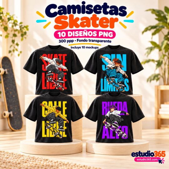 Camisetas Camisetas Skater 10 diseños PNG