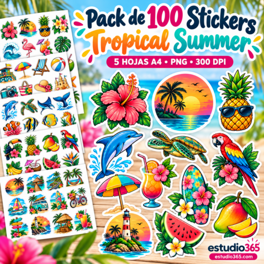 Pack de 100 Stickers Tropical Summer