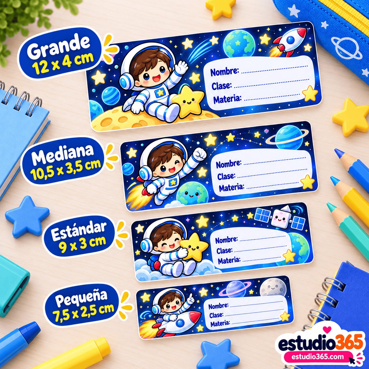 Pack de Etiquetas Escolares Astronautas Niño - Imagen 2