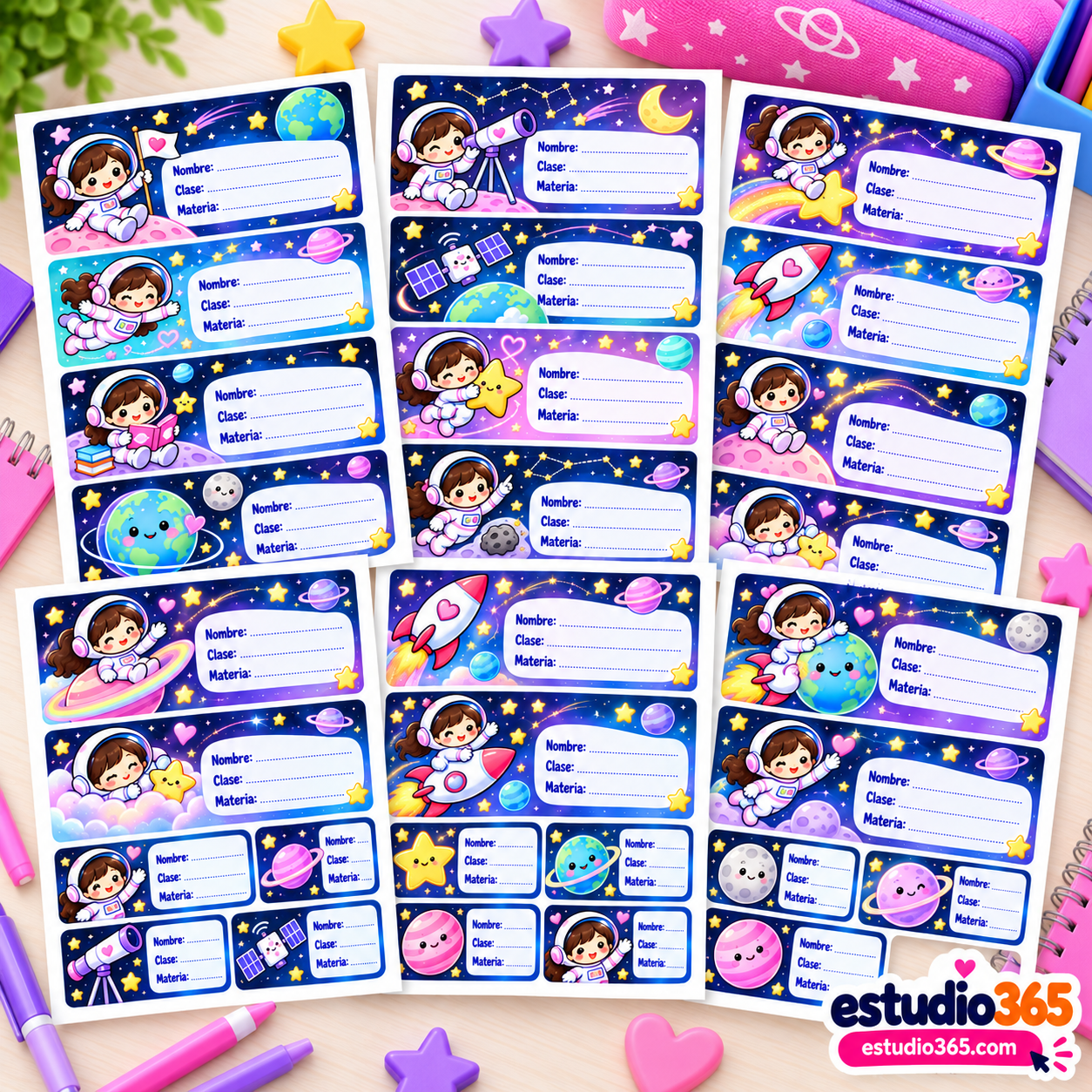 Pack de Etiquetas Escolares Astronautas Niña - Imagen 3