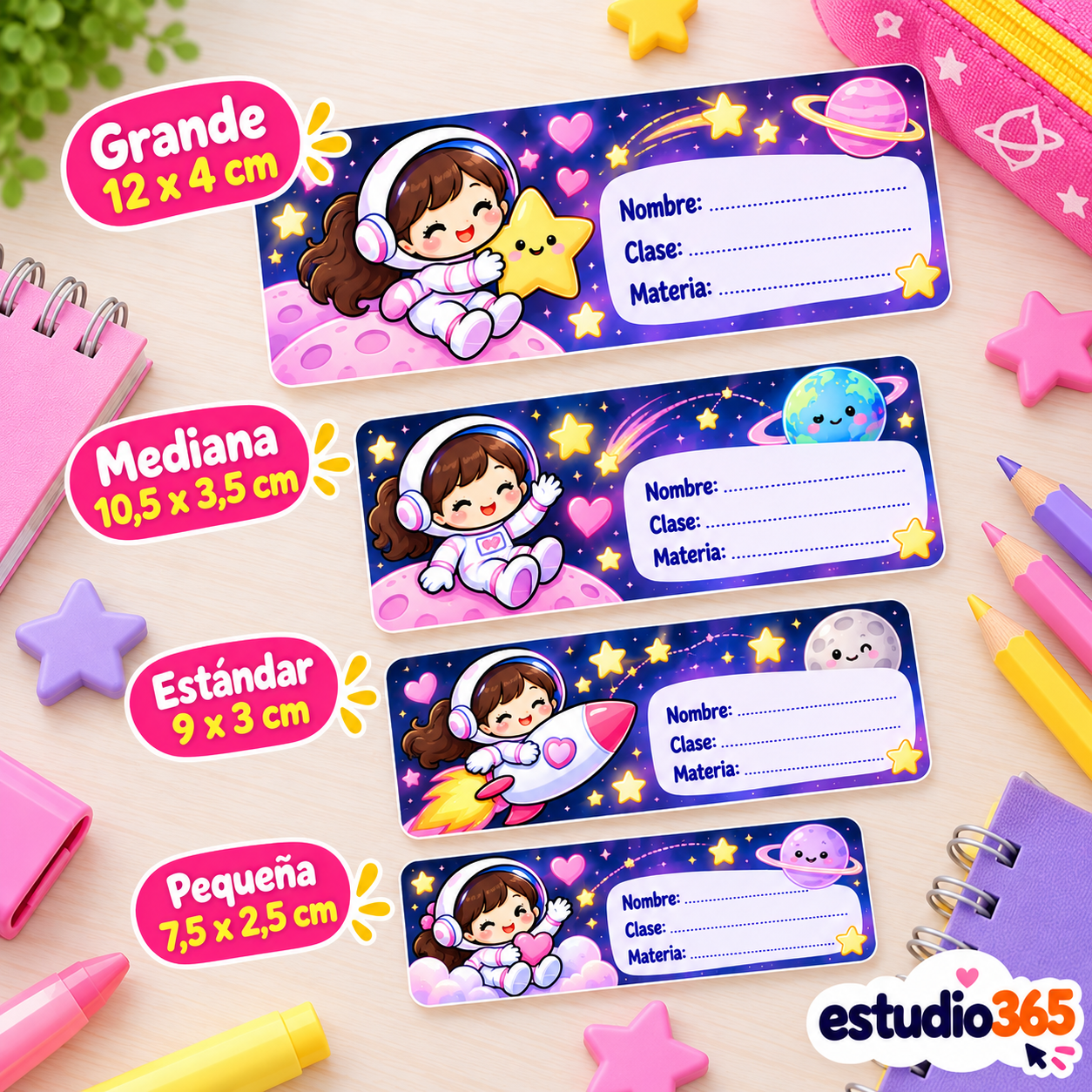 Pack de Etiquetas Escolares Astronautas Niña - Imagen 2