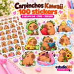 Pack de 100 Stickers Carpinchos Kawaii