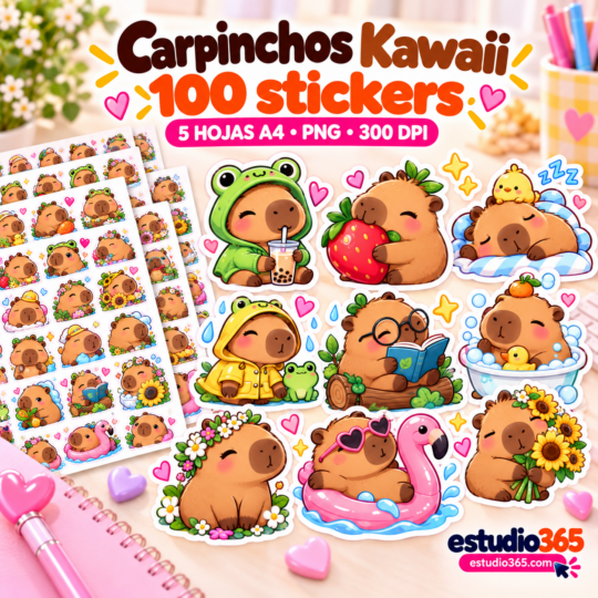 Pack de 100 Stickers Carpinchos Kawaii