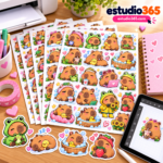 Pack de 100 Stickers Carpinchos Kawaii - Imagen 3