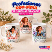 Mockup Pack de 12 Plantillas para Tazas Profesiones Femeninas