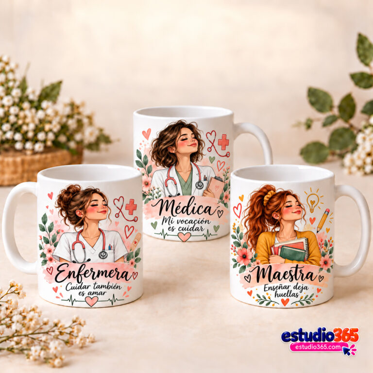 Mockup Pack de 12 Plantillas para Tazas Profesiones Femeninas