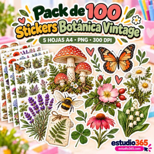 Pack de 100 Stickers Botánica Vintage