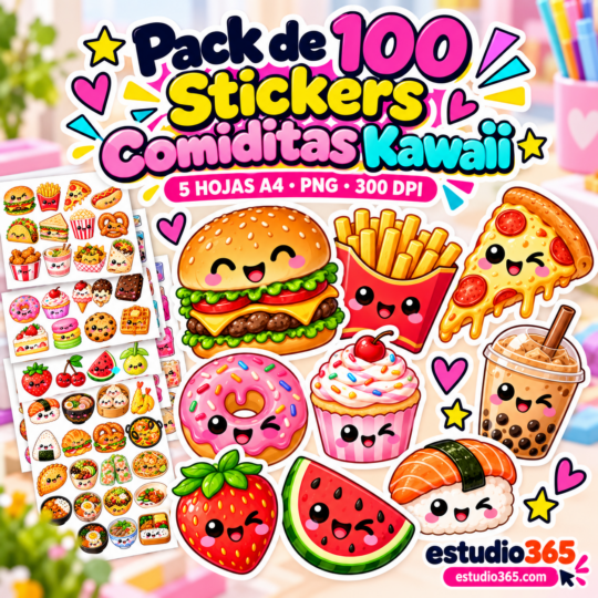 Pack de 100 Stickers Comiditas Kawaii