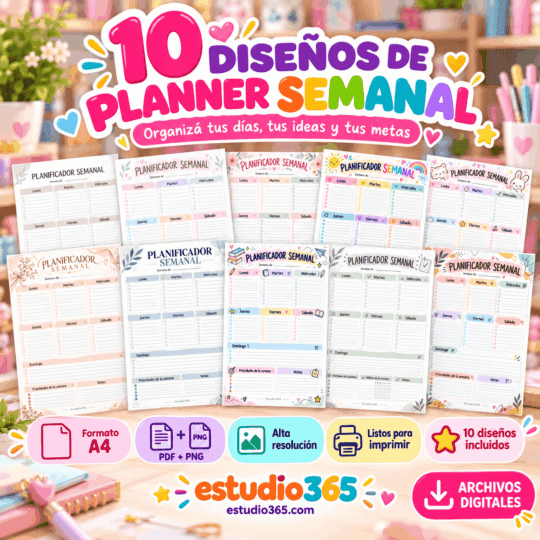 Pack Planner Semanal 10 Diseños A4