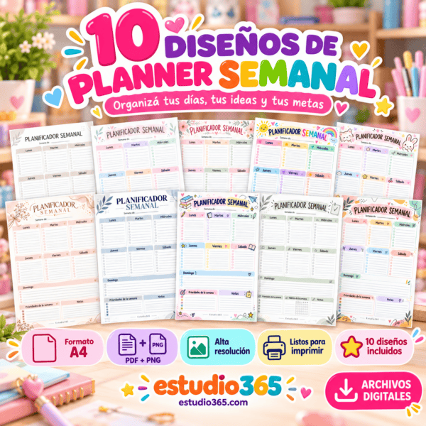 Pack Planner Semanal 10 Diseños A4